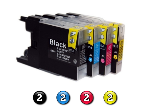 8 Pack Combo Compatible Brother LC77/LC73XL (2BK/2C/2M/2Y) ink cartridges